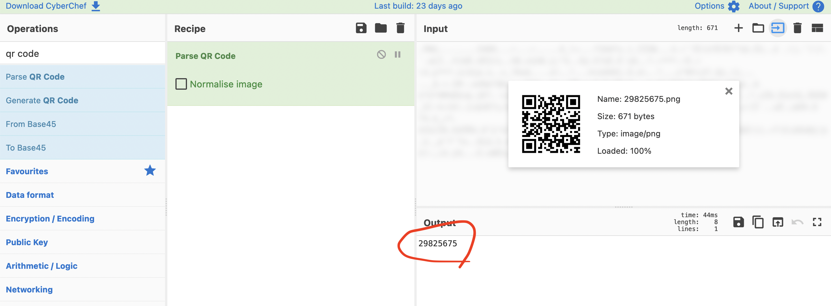 numeric id from parsed QR code in cyberchef
